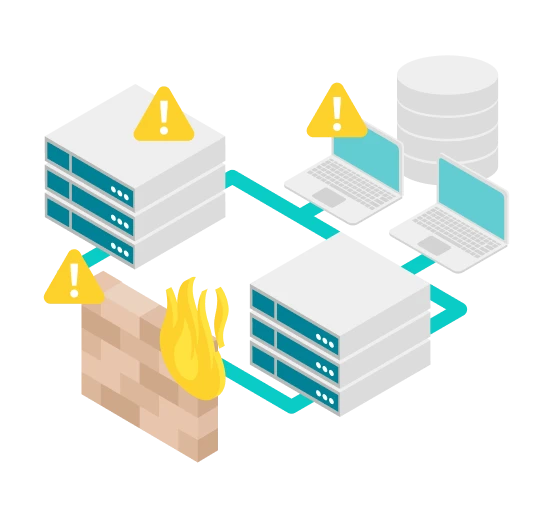 複数あるネットワークの一部から侵入されている様子のイラスト